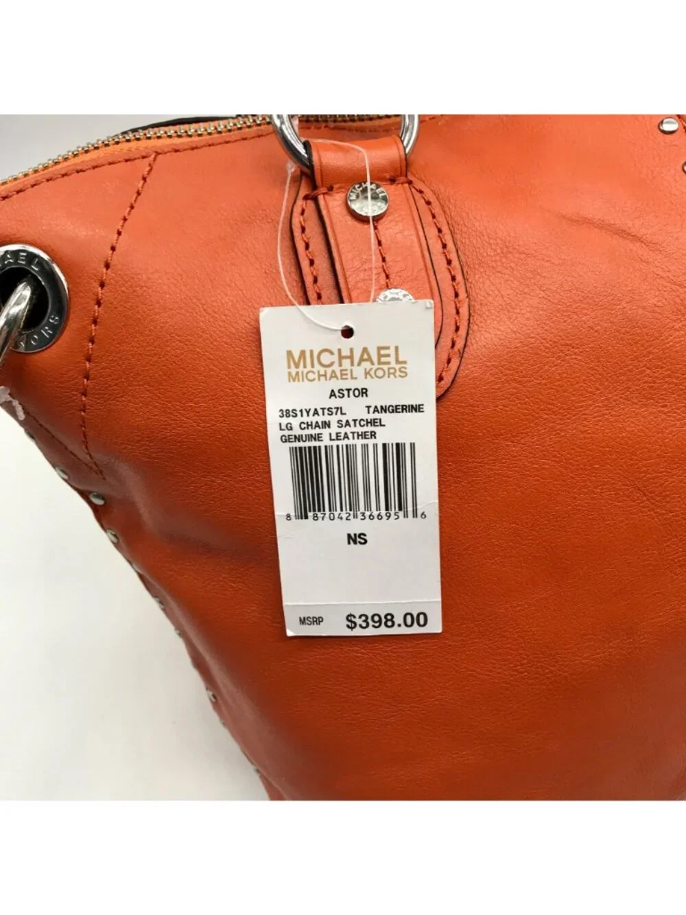 Michael Kors Tangerine Leather Astor Chain Convertible Satchel Bag